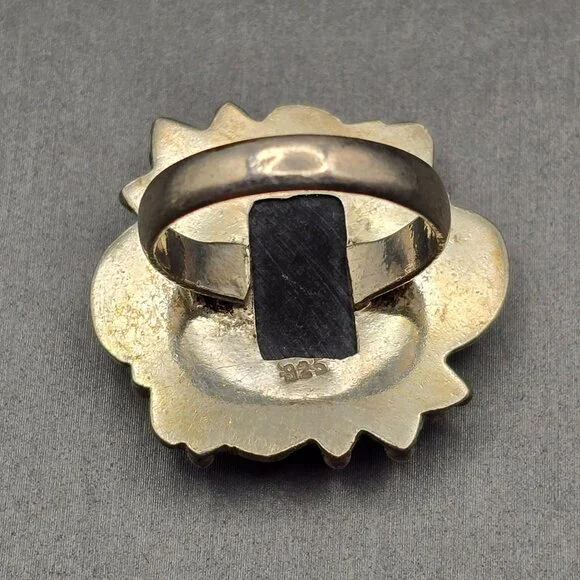 925 Sterling Silver Plt Abalone Shell Ring Size 8 Bezel Setting Statement - Picture 4 of 11